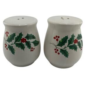 Vintage 1980s Holly Berry Christmas Salt Pepper Shakers Boxed